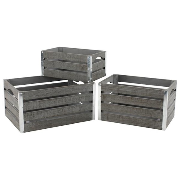 Wald Imports 8113-S3 Gray-wash Wood Crates; Set of 3 - Medium 8113/S3 - main